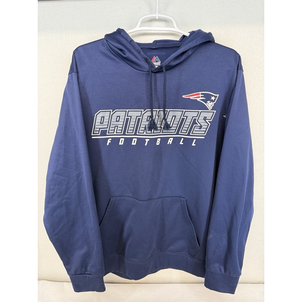 Majestic Men's Navy New England Patriots Performance Hoodie Sweatshirt‎ Size L